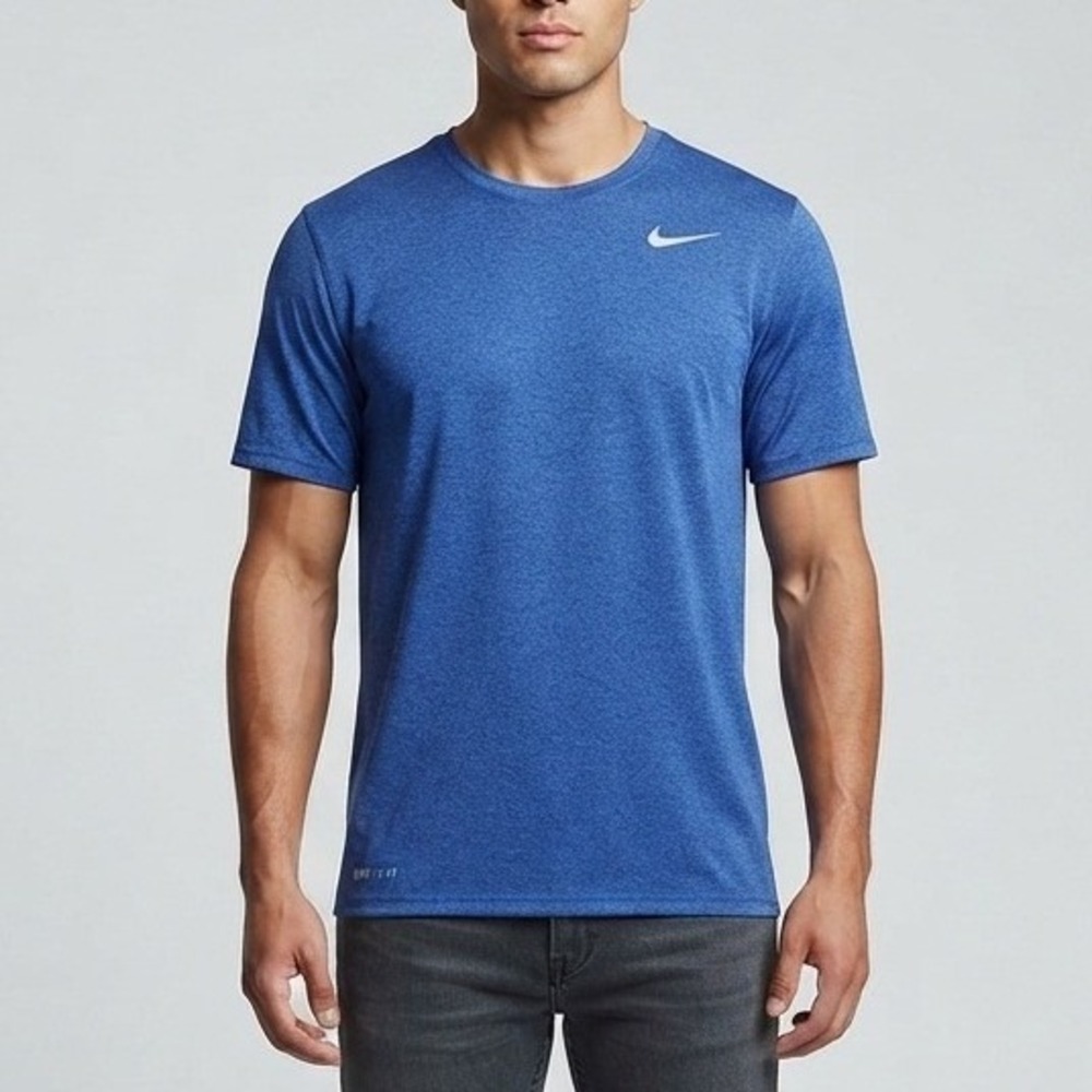 Nike‎ Dri-FIT Mens XXL Blue Heathered Short Sleeve Training T-Shirt Swoosh Logo